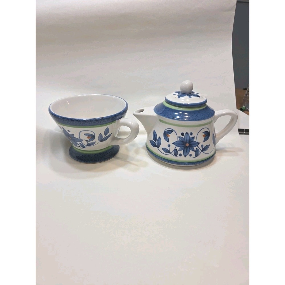 Pfaltzgraff Tea For One Porcelain Teapot with Lid and Cup Floral Blue Pattern - Picture 2 of 5